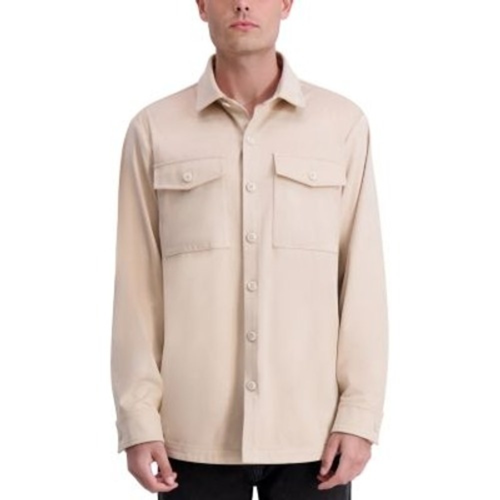 Karl Lagerfeld Paris Mens Slim Fit Shirt Jacket Beige Faux Suede LM3W3198 XL NEW